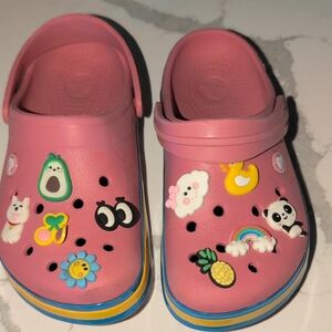 CROCS Kids Pink Slippers with Fun Charms